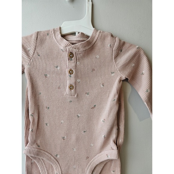 Carter's 6M Baby Girl Waffle Knit Henley Bodysuit & Pants Set – Pink Floral - Picture 7 of 10